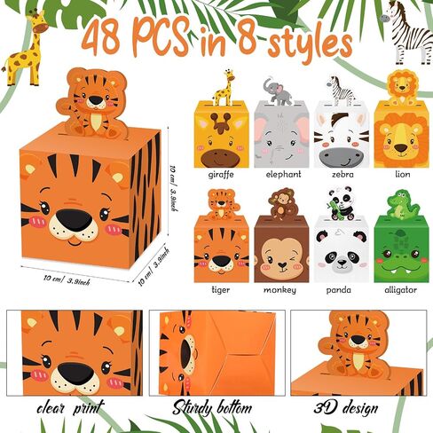 Outus 48 Pcs Safari Animal Party Favor Boxes Safari Party Decorations Jungle Animal Candy Goodie Treat Gift Boxes for Birthday Baby Shower Decorations Supplies in Saudi Arabia