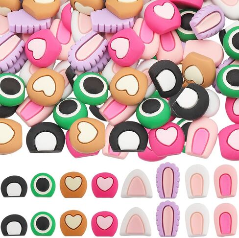 Sunnyclue 1 Box 96pcs 8 أنماط Cabochons Cabochons Mini Resin Charms Flatback Cartoon Animal Cat Rabbit Bear Pink Gein in Saudi Arabia