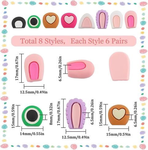 Sunnyclue 1 Box 96pcs 8 أنماط Cabochons Cabochons Mini Resin Charms Flatback Cartoon Animal Cat Rabbit Bear Pink Gein in Saudi Arabia