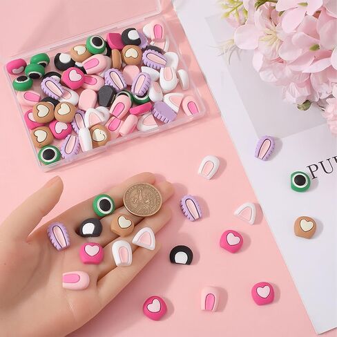 Sunnyclue 1 Box 96pcs 8 أنماط Cabochons Cabochons Mini Resin Charms Flatback Cartoon Animal Cat Rabbit Bear Pink Gein in Saudi Arabia