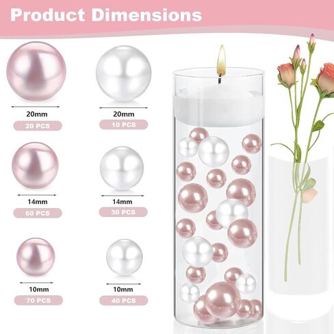 230 Pieces Floating Pearls for Vases Filler, 20/14/10mm Pearl Beads No Hole Faux Pink and White Beads for Vase Centerpieces Home Table Party Decor in Kuwait