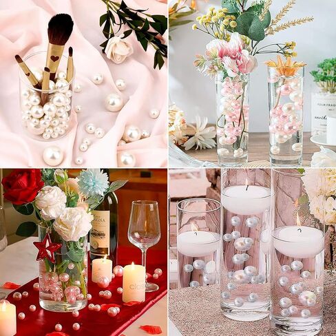 230 Pieces Floating Pearls for Vases Filler, 20/14/10mm Pearl Beads No Hole Faux Pink and White Beads for Vase Centerpieces Home Table Party Decor in Kuwait