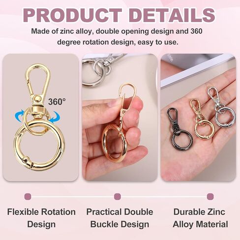 PATIKIL 1.8" Swivel Snap Hooks with Key Rings, 2Pcs Double Opening Metal Lobster Swivel Clasp Clip with O Ring for DIY Crafts Lanyard Making, Gold Tone/Silver Tone in Saudi Arabia
