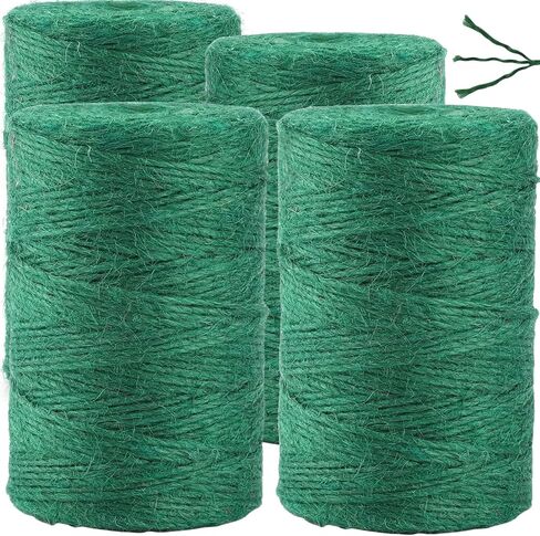 1312.336 Feet 2mm Green Jute Twine String - 3 Ply Natural Garden Twine for Plants, Crafts, Gift Wrapping, Packing - Heavy Duty Plant Ties for Tomatoes, Climbing Plants, DIY Projects (4 Pack) in Saudi Arabia