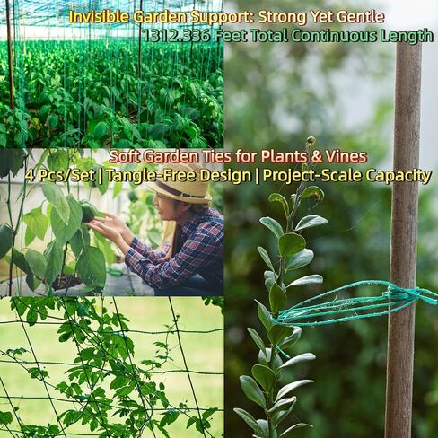 1312.336 Feet 2mm Green Jute Twine String - 3 Ply Natural Garden Twine for Plants, Crafts, Gift Wrapping, Packing - Heavy Duty Plant Ties for Tomatoes, Climbing Plants, DIY Projects (4 Pack) in Saudi Arabia