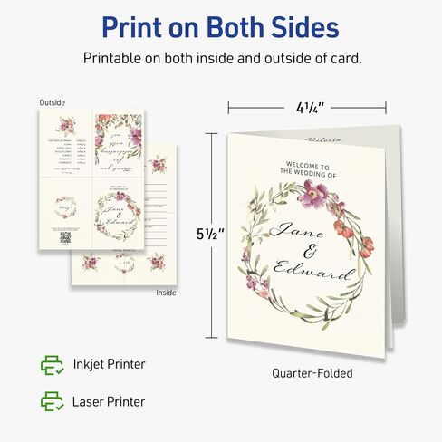 Avery Printable Rectangle Quarter Fold Greeting Cards, 4.25" x 5.5", Matte Ivory Cardstock, Laser/Inkjet, 50 Total, Great for Thank You Cards, Event Invitations, and More in Saudi Arabia