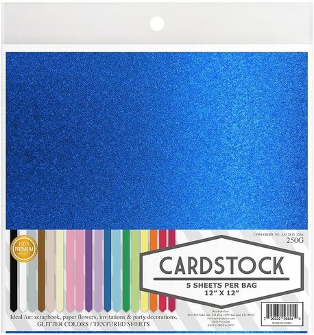 Glitter Crafting Cardstock, 22 Color Choices, 250g. 12" x 12" Inch, 5 Premium Sheets (Navy Blue) in Saudi Arabia
