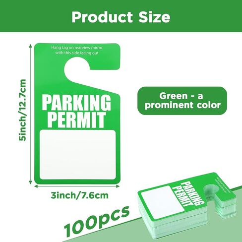 100 Pack Parking Permit Hang Tags Plastic Parking Placards PVC Hang Tag 3 x 5 Inch for Car Rear View Mirror (Green) in Saudi Arabia
