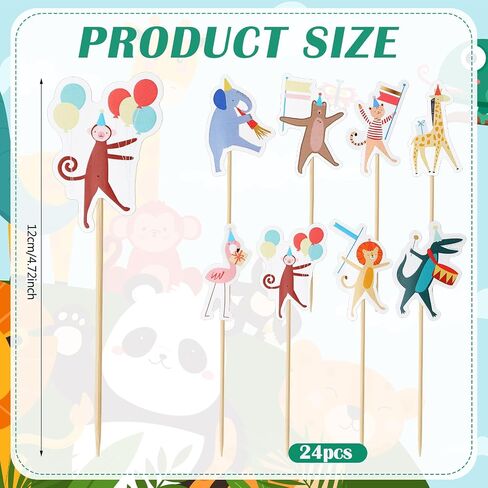 24 Pcs Animal Parade Cupcake Toppers Safari Cupcake Picks Woodland Jungle Cake Decorations for Jungle Theme Baby Shower Zoo Wild Animal Birthday Party Supplies in Saudi Arabia