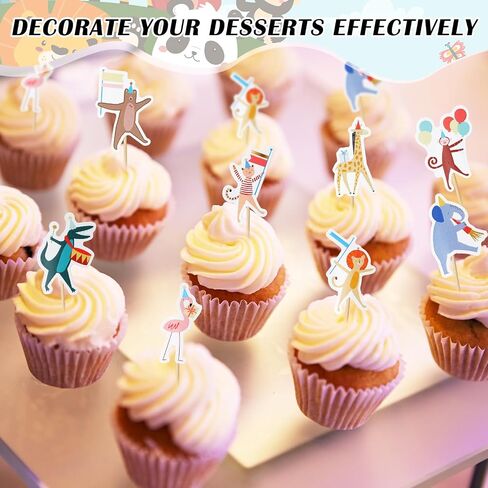 24 Pcs Animal Parade Cupcake Toppers Safari Cupcake Picks Woodland Jungle Cake Decorations for Jungle Theme Baby Shower Zoo Wild Animal Birthday Party Supplies in Saudi Arabia
