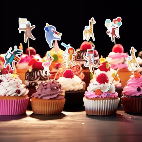 24 Pcs Animal Parade Cupcake Toppers Safari Cupcake Picks Woodland Jungle Cake Decorations for Jungle Theme Baby Shower Zoo Wild Animal Birthday Party Supplies in Saudi Arabia