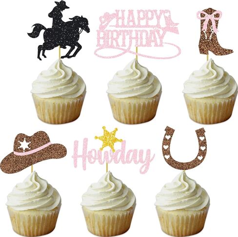 Cowgirl Birthday Cupcake Topcake Toppers Rodeo Howdy Decoration Western Party Supplies Girl in Kuwait