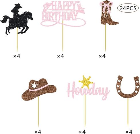 Cowgirl Birthday Cupcake Topcake Toppers Rodeo Howdy Decoration Western Party Supplies Girl in Kuwait