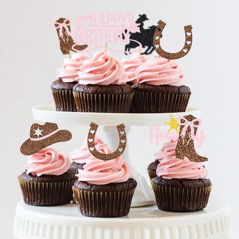 Cowgirl Birthday Cupcake Topcake Toppers Rodeo Howdy Decoration Western Party Supplies Girl in Kuwait