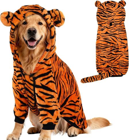 Dog Halloween Tiger Costume Pet Funny Cosplay Clothes Dog Hoodies Sweaters Cat Coat Warm Winter Sweaters Outfits for Small Medium (Large) in Saudi Arabia