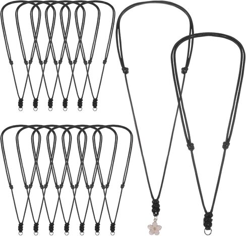 15 PCS Vintage Necklace Cord Black Leather Rope Knotted Handmade Craft Choker Adjustable Double Knotted Necklaces String Rope Chain Choker with Metal Ring for Men Women Hanging Pendants Jewelry Making in Saudi Arabia