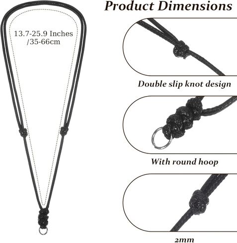 15 PCS Vintage Necklace Cord Black Leather Rope Knotted Handmade Craft Choker Adjustable Double Knotted Necklaces String Rope Chain Choker with Metal Ring for Men Women Hanging Pendants Jewelry Making in Saudi Arabia