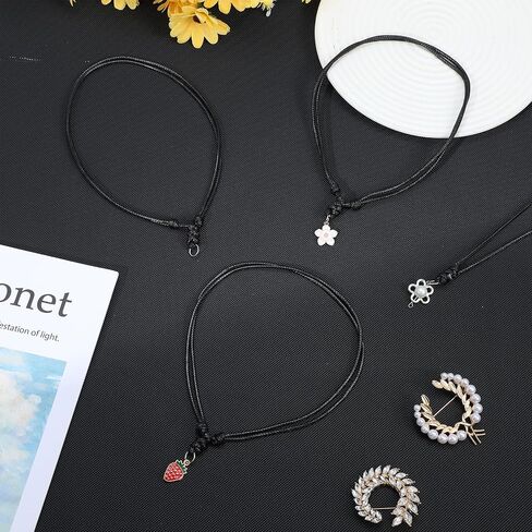 15 PCS Vintage Necklace Cord Black Leather Rope Knotted Handmade Craft Choker Adjustable Double Knotted Necklaces String Rope Chain Choker with Metal Ring for Men Women Hanging Pendants Jewelry Making in Saudi Arabia
