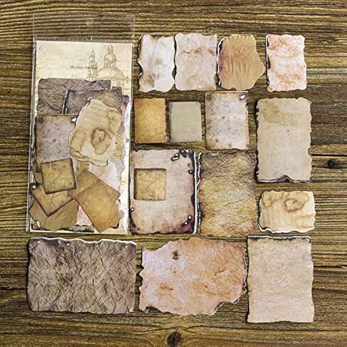 90 PCS Aged Paper Stickers Antique Looking in Vintage Paper Classic Design with Old Fashion Faux Parchment Paper Looking-Vintage Writing Paper Stickers for Scrapbook Junk Journal Supplies in Kuwait