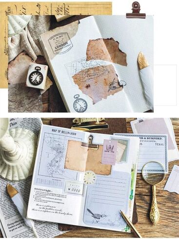 90 PCS Aged Paper Stickers Antique Looking in Vintage Paper Classic Design with Old Fashion Faux Parchment Paper Looking-Vintage Writing Paper Stickers for Scrapbook Junk Journal Supplies in Kuwait
