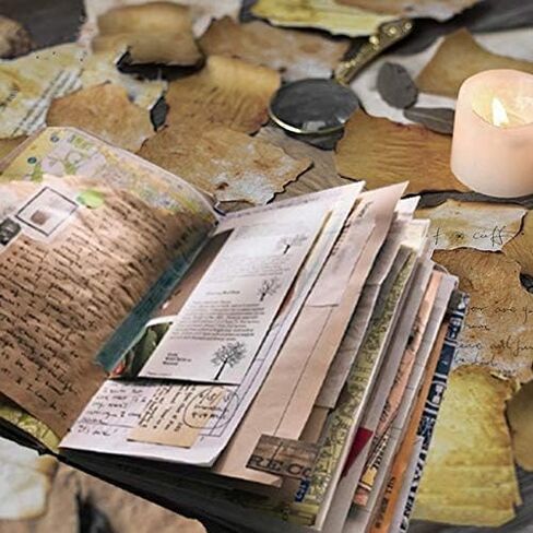 90 PCS Aged Paper Stickers Antique Looking in Vintage Paper Classic Design with Old Fashion Faux Parchment Paper Looking-Vintage Writing Paper Stickers for Scrapbook Junk Journal Supplies in Kuwait