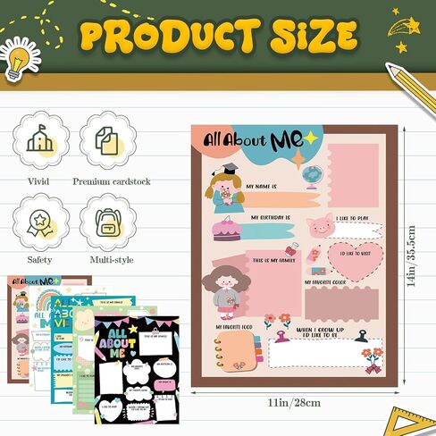 40 PCS All About Me Posters Elementary 11x14 في Star Student Poster Multergarten Multi-Style All About Me Me Mely Star of the Week Poster Chalkboard Smooth Prek spamroom in Saudi Arabia