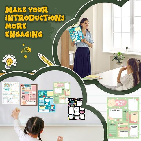 40 PCS All About Me Posters Elementary 11x14 في Star Student Poster Multergarten Multi-Style All About Me Me Mely Star of the Week Poster Chalkboard Smooth Prek spamroom in Saudi Arabia