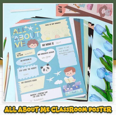 40 PCS All About Me Posters Elementary 11x14 في Star Student Poster Multergarten Multi-Style All About Me Me Mely Star of the Week Poster Chalkboard Smooth Prek spamroom in Saudi Arabia