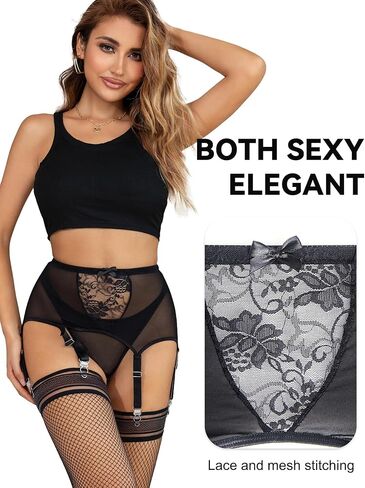 Garter Belt for Women Mesh Suspender Belt with 6 Vintage Strap Garter Belts for Thigh High Stockings XS-4XL in Kuwait