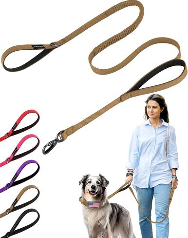 6-8 FT Heavy Duty Dog Leash for Medium Large Dogs, Double Handles Nylon Bungee Dog Leash with Locking Carabiner Clip, Reflective Durable Thick for Walking, Running in Saudi Arabia