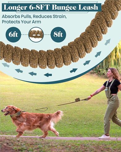 6-8 FT Heavy Duty Dog Leash for Medium Large Dogs, Double Handles Nylon Bungee Dog Leash with Locking Carabiner Clip, Reflective Durable Thick for Walking, Running in Saudi Arabia