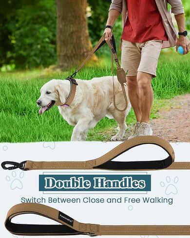 6-8 FT Heavy Duty Dog Leash for Medium Large Dogs, Double Handles Nylon Bungee Dog Leash with Locking Carabiner Clip, Reflective Durable Thick for Walking, Running in Saudi Arabia