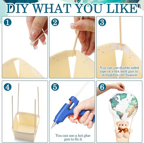 12 مجموعات دب الهواء الساخن طاولة البالون مركزية للاستحمام الطفل ، وفوانيس الورق DIY محشو بير بير سلة خشبية مع شريط لاصق عصا لحضور حفل زفاف الكشف عن جنس الحفل (الكتان) in Kuwait