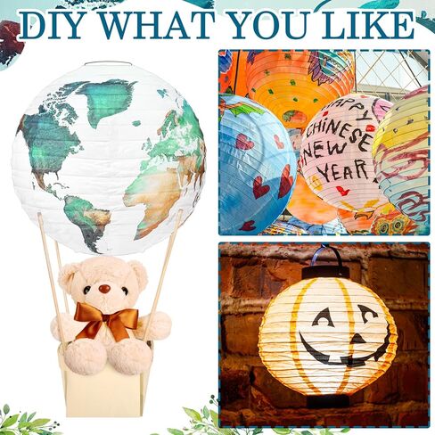 12 مجموعات دب الهواء الساخن طاولة البالون مركزية للاستحمام الطفل ، وفوانيس الورق DIY محشو بير بير سلة خشبية مع شريط لاصق عصا لحضور حفل زفاف الكشف عن جنس الحفل (الكتان) in Kuwait
