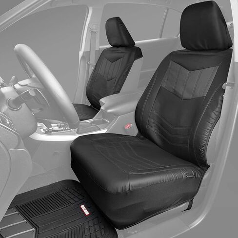 أغطية مقاعد جانبية من جلد البولي يوريثان من Motor Trend MTSC304MTSC688 ComfortPlush (قطعتان أماميتان) ومجموعة أرضية شديدة التحمل (مجموعة سجادة 4 قطع) للسيارات (شاحنة سيدان SUV Minivan) in Saudi Arabia