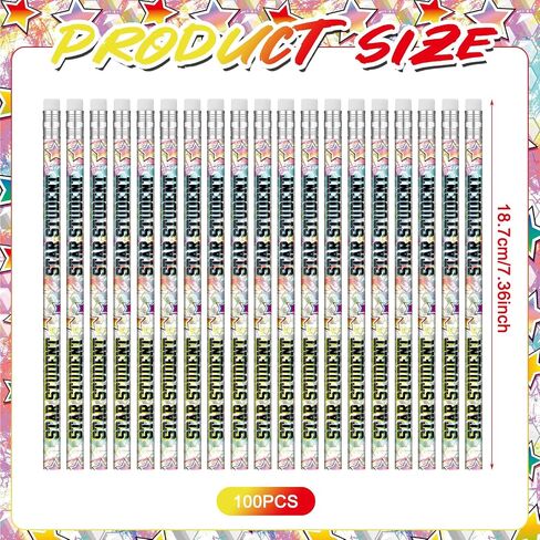 Tenceur 100 Pcs Star Student Motivational Pencils with Erasers Bulk 7.3 Inches Student Incentives Recognition Education Award Prize for Teacher School Classroom Reward Supplies in Saudi Arabia