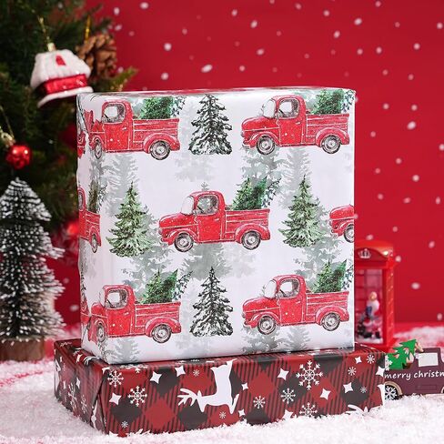 PlandRichW Gaming Christmas Wrapping Paper - 6 Jumbo Xmas Sheets 28"x40" with Gingerbread, Santa, Red Trucks & Plaid Snowflakes -Holiday Gift Wrap for All Ages, Easy-Storage Flat Sheets in Saudi Arabia