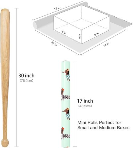 RUSPEPA Dachshund Wrapping Paper Roll for Boys Girls, Mini Roll, Dressed-Up Dog with Hats and Prints Design, Green Cute Puppy Gift Wrap for Kids, Dog Lovers, Birthday Party, 17 Inches x 16.4 Feet in Saudi Arabia