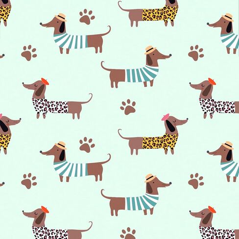 RUSPEPA Dachshund Wrapping Paper Roll for Boys Girls, Mini Roll, Dressed-Up Dog with Hats and Prints Design, Green Cute Puppy Gift Wrap for Kids, Dog Lovers, Birthday Party, 17 Inches x 16.4 Feet in Saudi Arabia