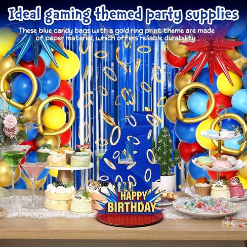 Geelin Blue with Gold Ring Print Theme 5th Birthday Number Sign Centerpiece Video Games 5th Number Stand Sign Cartoon Theme Wooden Table Decoration Photo Props for Birthday Decorations in Saudi Arabia