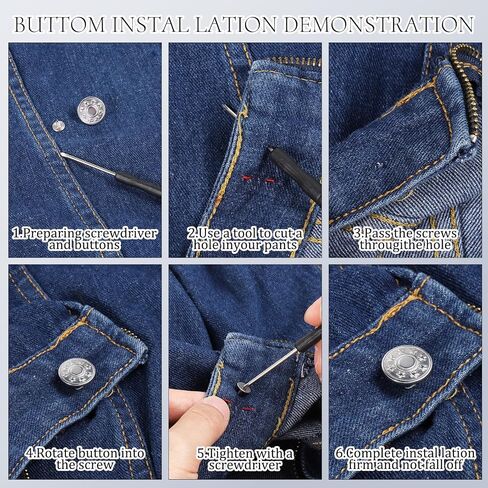 20 PCS Replacement Jean Buttons No Sew 17 mm Buttons for Jeans Silver Tack Button Adjustable No Sewing Button with Threads Rivets and Screwdriver in Saudi Arabia