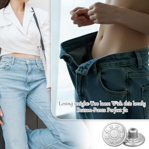 20 PCS Replacement Jean Buttons No Sew 17 mm Buttons for Jeans Silver Tack Button Adjustable No Sewing Button with Threads Rivets and Screwdriver in Saudi Arabia