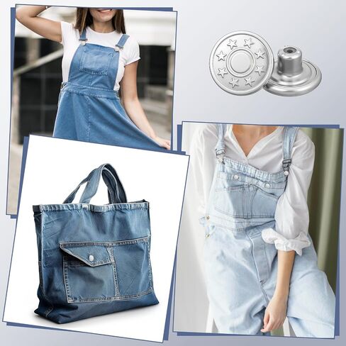 20 PCS Replacement Jean Buttons No Sew 17 mm Buttons for Jeans Silver Tack Button Adjustable No Sewing Button with Threads Rivets and Screwdriver in Saudi Arabia