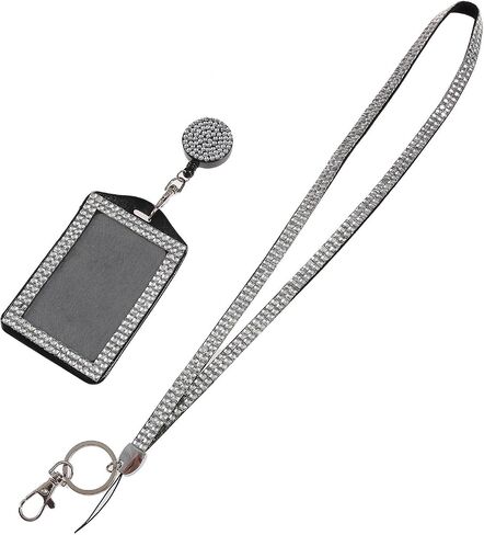 الموضة 3 في 1 Crystal Neck Lanyard ، حامل شارة ID بلينغ ، حامل بطاقة عمل الراين القابل للسحب للمعلم للمعلمين ممرضة الطبيب ، علامة تبويب سلامة الهاتف المحمول (1 وردي) in Kuwait
