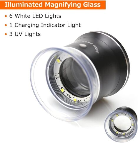 30x مقياس LED LOUPE مُضوء مع 6 أضواء أبيض 3 UV إعادة تكبير مقياس شبكية شبكية قابلة للتبديل من أجل PCB COIN COIN in Kuwait