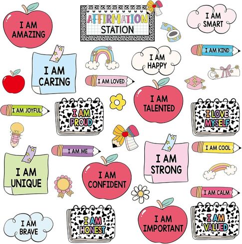 Schoolgirl Affirmation Station Bulletin Board Set Composition Motivational Poster for Classroom Decoration Positive Cutout Inspirational Mirror Growth Mindset Door Decor for School Office Wall Supply in Saudi Arabia