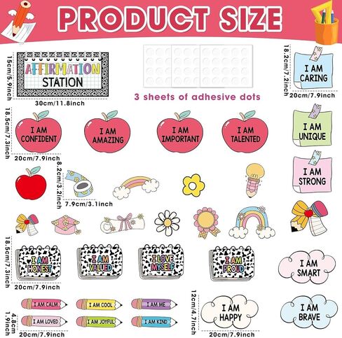 Schoolgirl Affirmation Station Bulletin Board Set Composition Motivational Poster for Classroom Decoration Positive Cutout Inspirational Mirror Growth Mindset Door Decor for School Office Wall Supply in Saudi Arabia