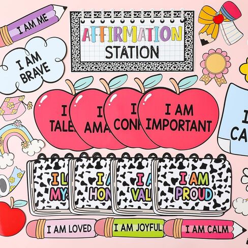 Schoolgirl Affirmation Station Bulletin Board Set Composition Motivational Poster for Classroom Decoration Positive Cutout Inspirational Mirror Growth Mindset Door Decor for School Office Wall Supply in Saudi Arabia