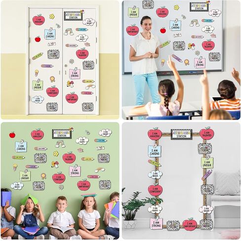 Schoolgirl Affirmation Station Bulletin Board Set Composition Motivational Poster for Classroom Decoration Positive Cutout Inspirational Mirror Growth Mindset Door Decor for School Office Wall Supply in Saudi Arabia