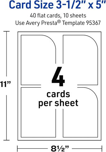 Avery Avery Printable Single Corner Rectangle Rectangle بطاقات مسطحة ، 3-1/2 "× 5" ، بطاقة أبيض غير لامعة ، طباعة إلى الحافة ، والليزر/الحبر القابلة للطباعة ، و 40 إجماليًا ، وكبيرًا للعلامات التجارية للمنتجات والتسويق والمزيد in Saudi Arabia